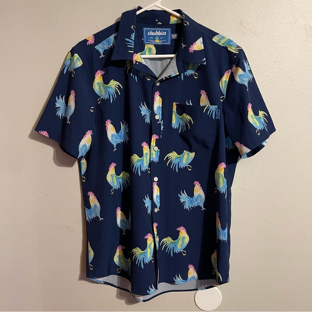 Chubbies Men’s Button Up Polo Rooster Fowl Shirt